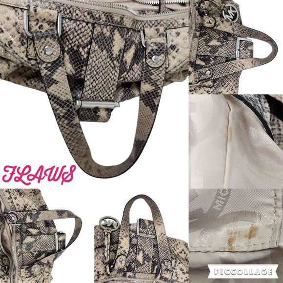 Michael Kors Heidi Dark Sans Satchel tan brown black silver snake print bag 2009 - Picture 15 of 16